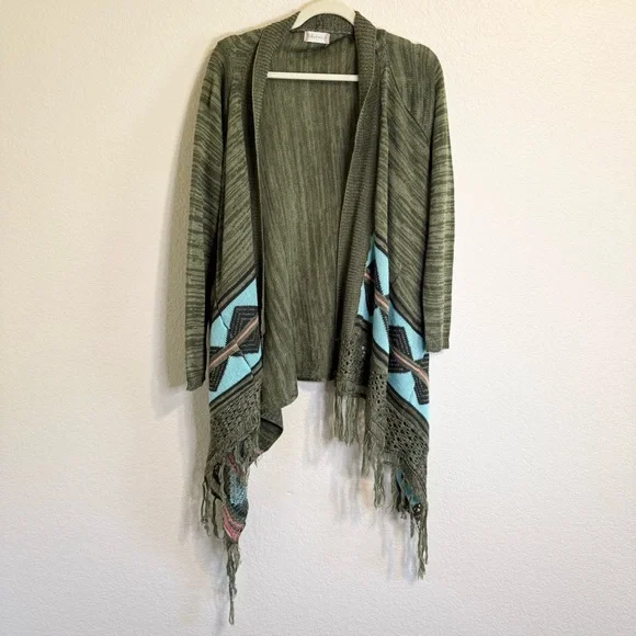 Altar'd State Sage Green Knit Cardigan with Fringe and Pockets - S - Picture 7 of 14
